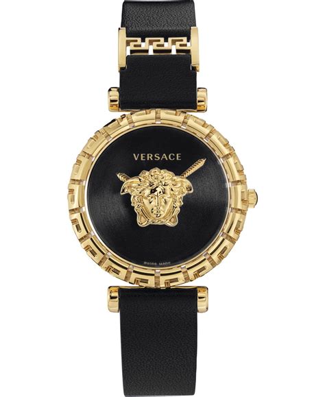 Versace Women's Swiss Palazzo Empire Greca Black Leather 